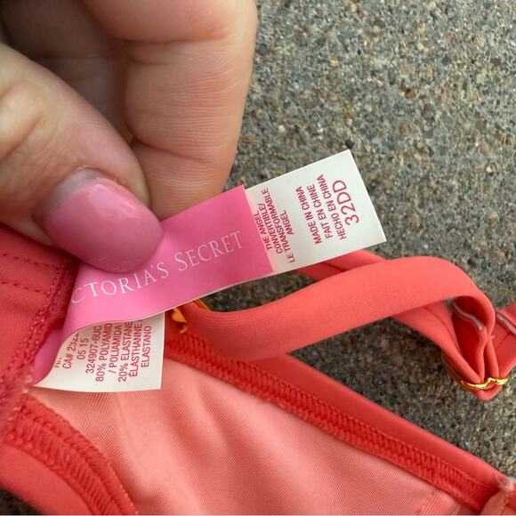 Victoria’s Secret 32DD Angel Convertible Bikini Swim Bra Top Coral Pink Push Up - Picture 3 of 6